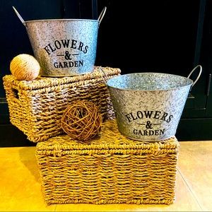 Farmhouse Galvanized Metal Flower Planter Buckets